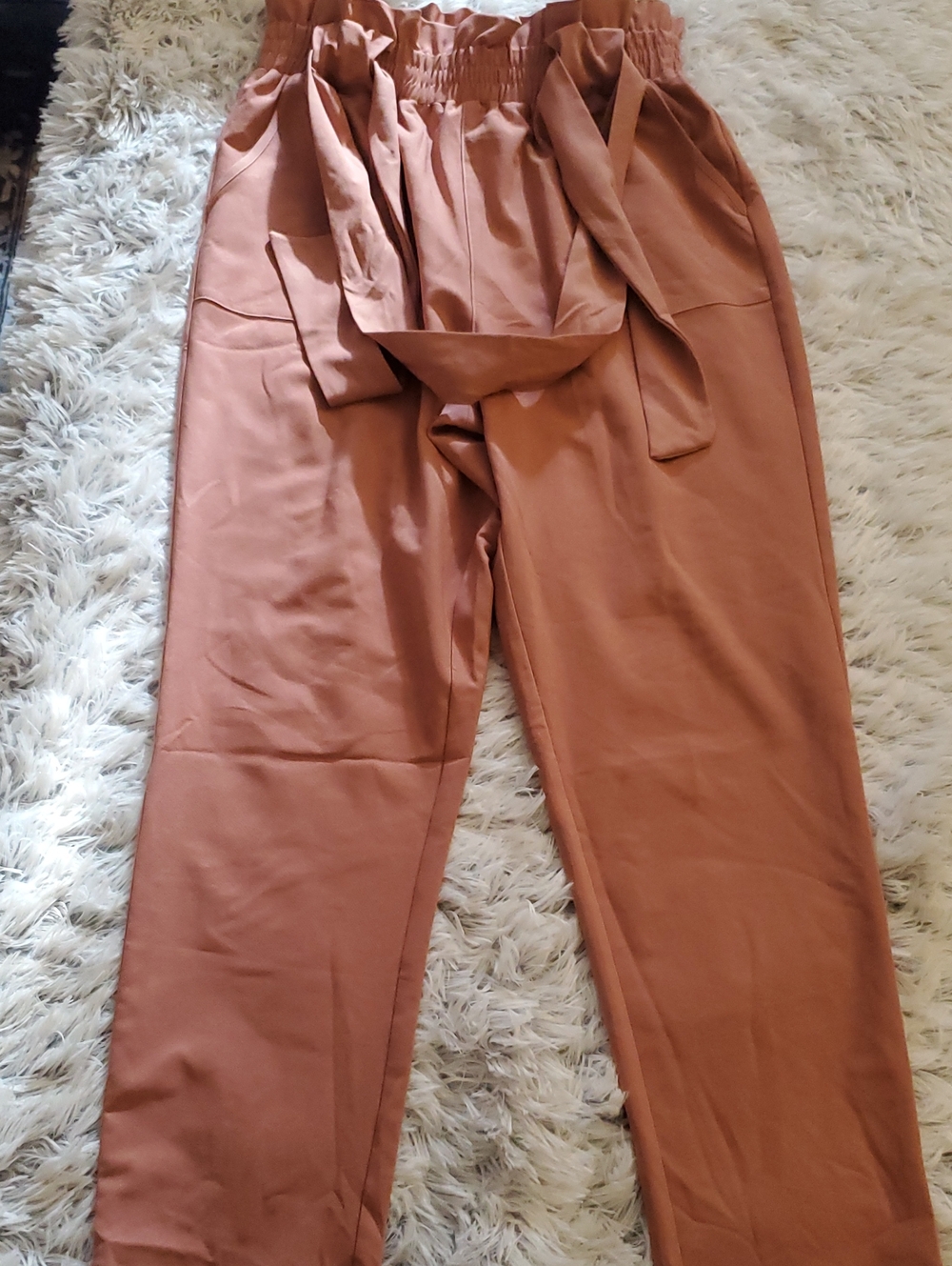 Grace Karin Rust-Toned Paperbag Waist Trousers with Tie